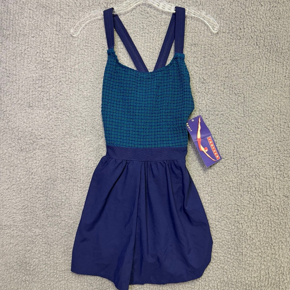 NWT Vintage Jantzen Women's Size 10 Swimsuit Blue Green Plaid Skirted One Piece